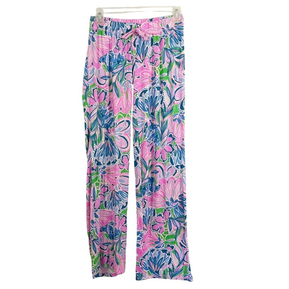 Lilly Pulitzer Jersey Knit Pajama Pants Lounge Gecko Green Tiger Sunrise Size XS
